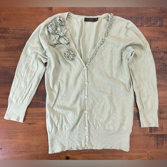 The Limited Cardigan Sweater Sea Foam Green Medium EUC 3/4 Length Sleeves - Picture 1 of 4